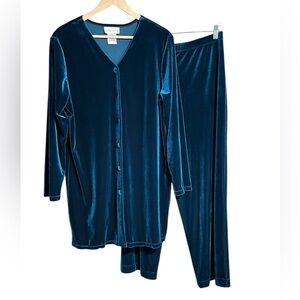 Susan Garver 2 Piece Velvet Set Long Sleeve Button Top & Pull On Pants